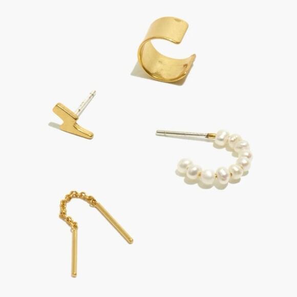 Madewell New Freshwater Pearl Mix and Match Gold Plated Earring Set - Picture 1 of 4